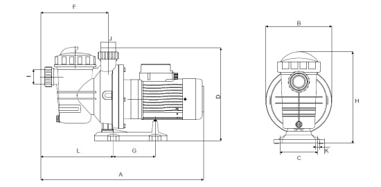 Dimensions de la pompe piscine à vitesse variable DERCYA